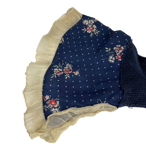 Vintage 1940s Elegant Floral Silk Mesh Dainty Small Sized Navy Blue Pink Flowers - Picture 8 of 16